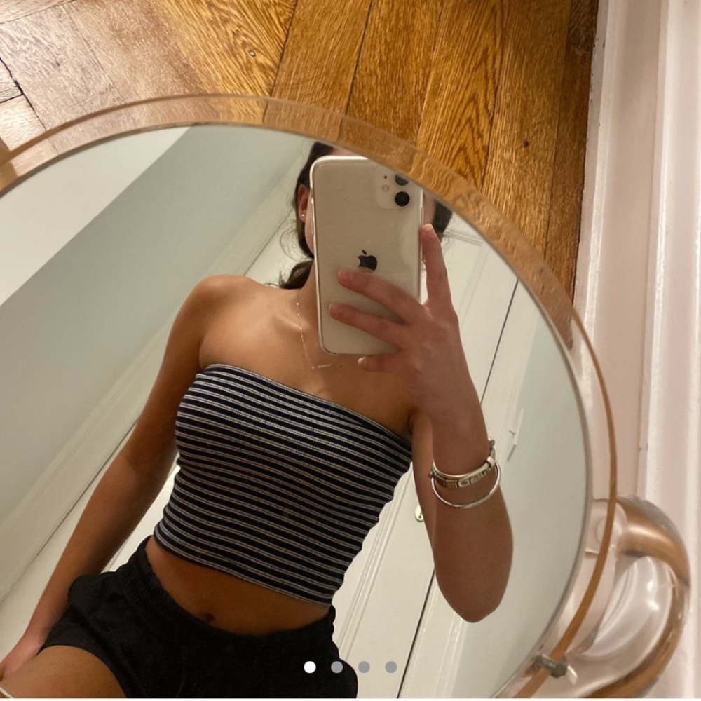 Ribbed Navy & White Brandy Melville Tube Top
